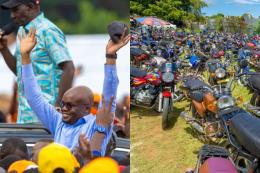 Collage photo of PS Raymond Omollo and impounded motorbikes.